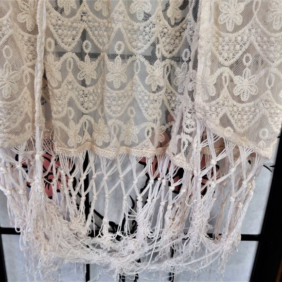 Blue Rain Cream Lacy Cardigan Size Large - Picture 10 of 14